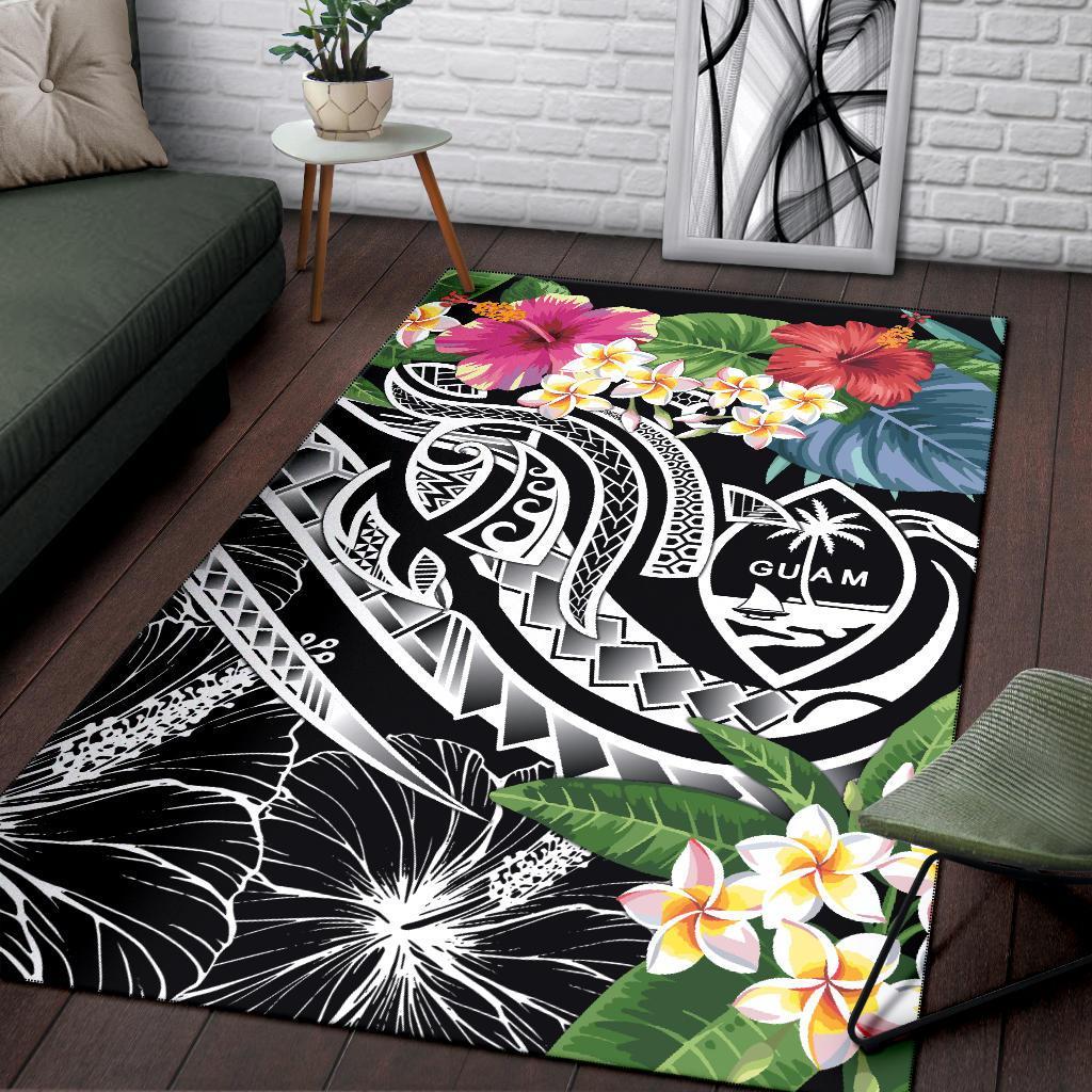 Guam Polynesian Area Rug - Summer Plumeria (Black) - Polynesian Pride