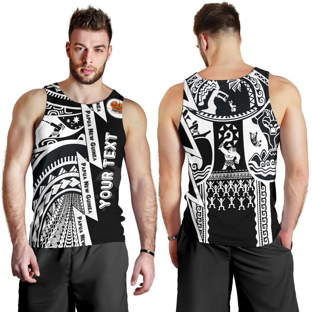 (Custom Personalised) Polynesian Guinea Men's Tank Top - Moana Maui Tattoo With Coat Of Arm Guinea White - Polynesian Pride
