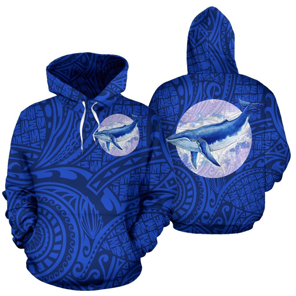 Polynesian Hoodie Blue Whale Polynesian Tattoo Unisex Blue - Polynesian Pride