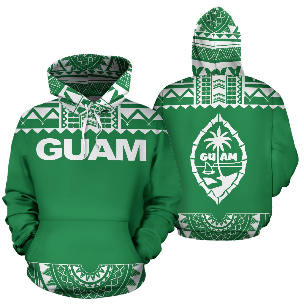 Guam All Over Hoodie Polynesian Green and White Unisex Green And White - Polynesian Pride