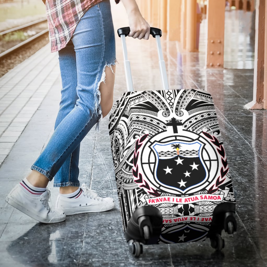 Samoa Luggage Covers - Samoa Coat Of Arm, Polynesian Tattoo White And Black - Polynesian Pride