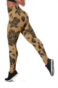 Polynesian Turtle Palm And Sea Pebbles Gold Hawaii Women's Leggings AH - Polynesian Pride
