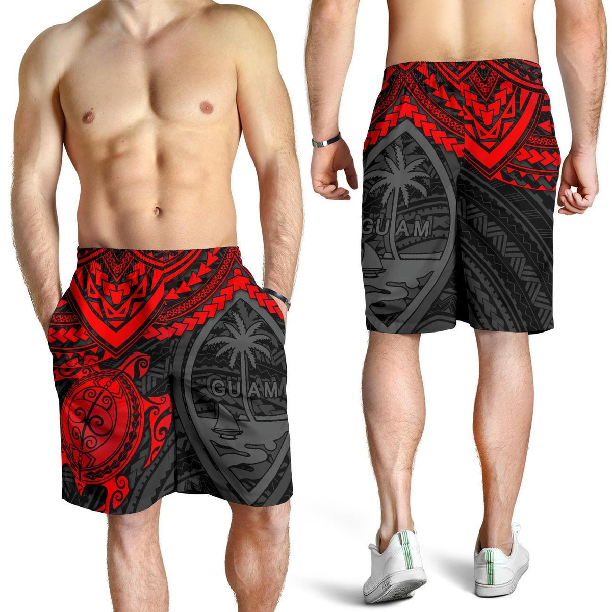 Guam Polynesian Men's Shorts - Red Turtle - Polynesian Pride