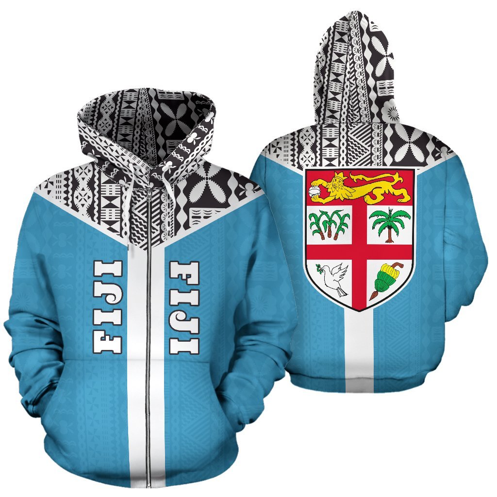 Fiji Tapa Zip Hoodie Fiji Flag A6 Unisex Blue - Polynesian Pride