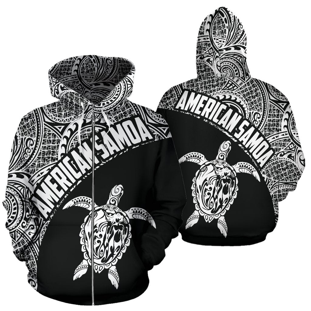 American Samoa Zip up Hoodie American Samoa Turtle Mermaid Polynesian Tattoo White Unisex White - Polynesian Pride