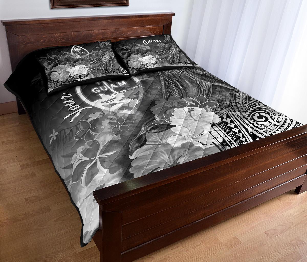 Guam Custom Personalised Quilt Bed Set - Humpback Whale with Tropical Flowers (White) - Polynesian Pride