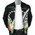 Cook Islands Men's Bomber Jacket - Cook Islands Coat of Arms & Polynesian Tropical Flowers White - Polynesian Pride