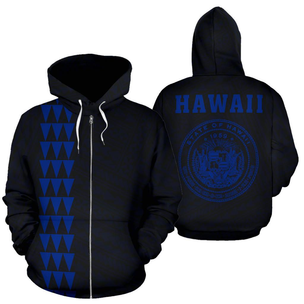 Polynesian Kakau Seal of Hawaii Zip Hoodie Blue Unisex Blue - Polynesian Pride