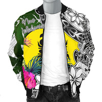 New Caledonia Men's Bomber Jacket White - Turtle Plumeria Banana Leaf - Polynesian Pride