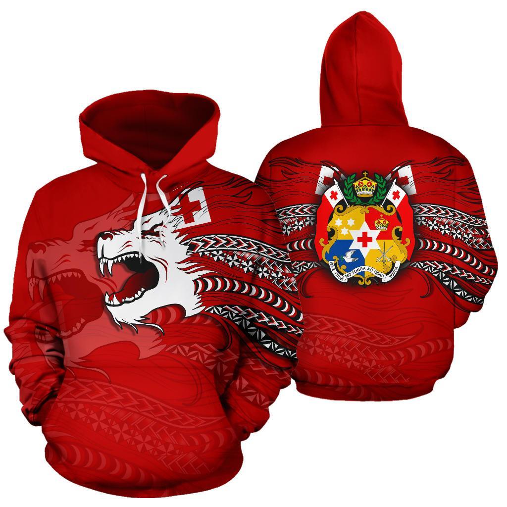 Tonga Polynesian Hoodie Tongan Pride Lion Unisex Red - Polynesian Pride