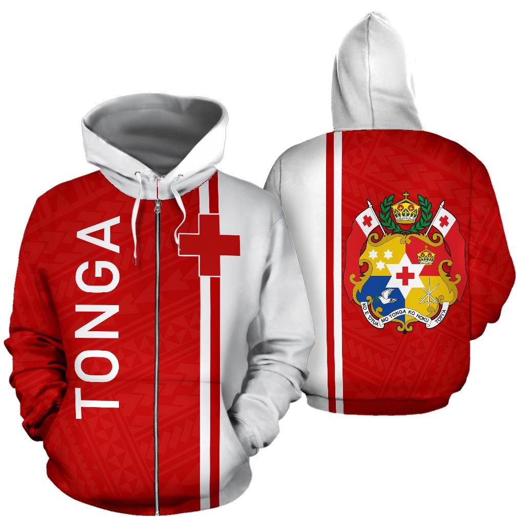 Tonga All Over Zip up Hoodie Polynesian Straight Version Zip Hoodie Red - Polynesian Pride