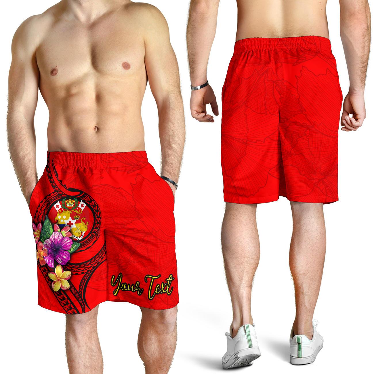 Tonga Polynesian Custom Personalised Men's Shorts - Floral With Seal Red Red - Polynesian Pride