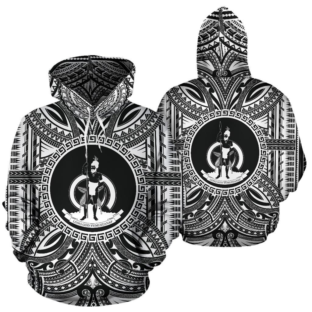Vanuatu ll Over Hoodie Vanuatu Coat of rms Polynesian White Black - Polynesian Pride