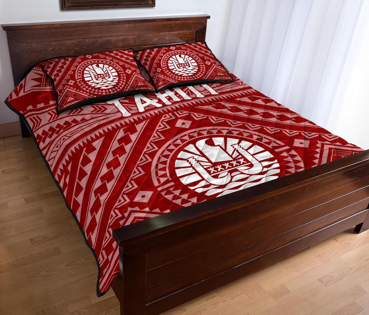 Tahiti Quilt Bed Set - Tahiti Seal In Polynesian Tattoo Style (Red) - Polynesian Pride