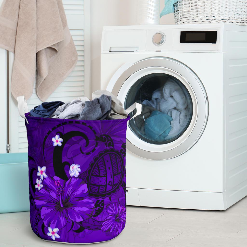 Hibiscus Plumeria Polynesian Turtle Hawaii Laundry Basket Purple AH - Polynesian Pride