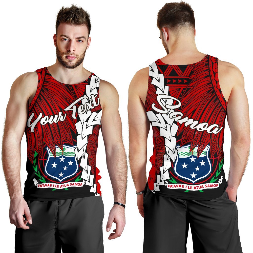 Samoa Polynesian Custom Personalised Men's Tank Top - Tribal Wave Tattoo Flag Color Red - Polynesian Pride