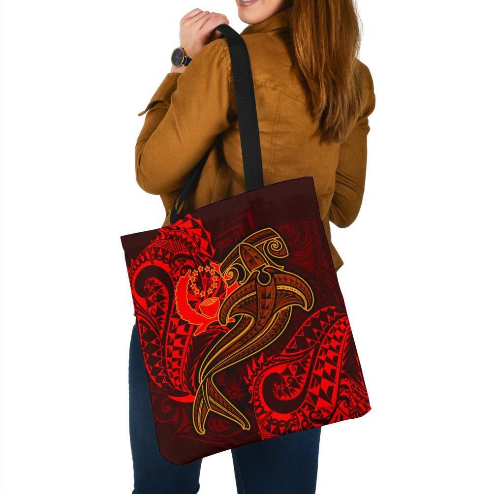 Pohnpei Tote Bags - Red Shark Polynesian Tattoo Tote Bag One Size Red - Polynesian Pride