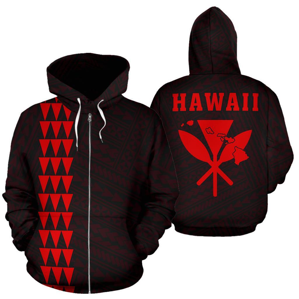 Polynesian Kakau Kanaka Maoli Map of Hawaii Zip Hoodie Red Unisex Red - Polynesian Pride