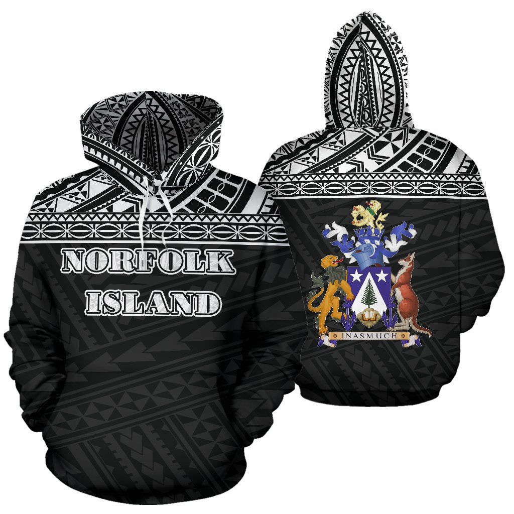 Norfolk All Over Hoodie Polynesian Black Version Unisex White - Polynesian Pride