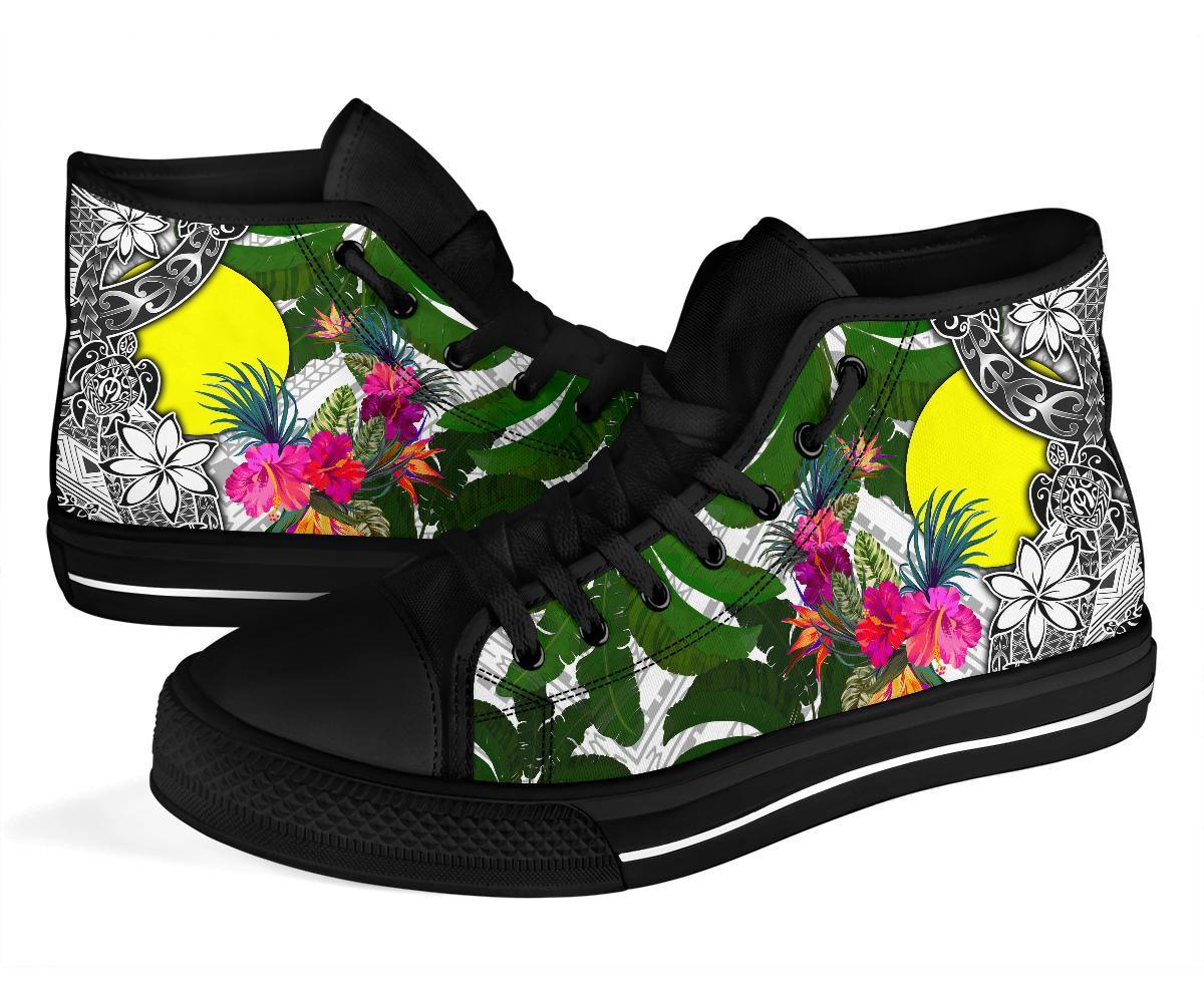 Palau High Top Shoes White - Turtle Plumeria Banana Leaf - Polynesian Pride