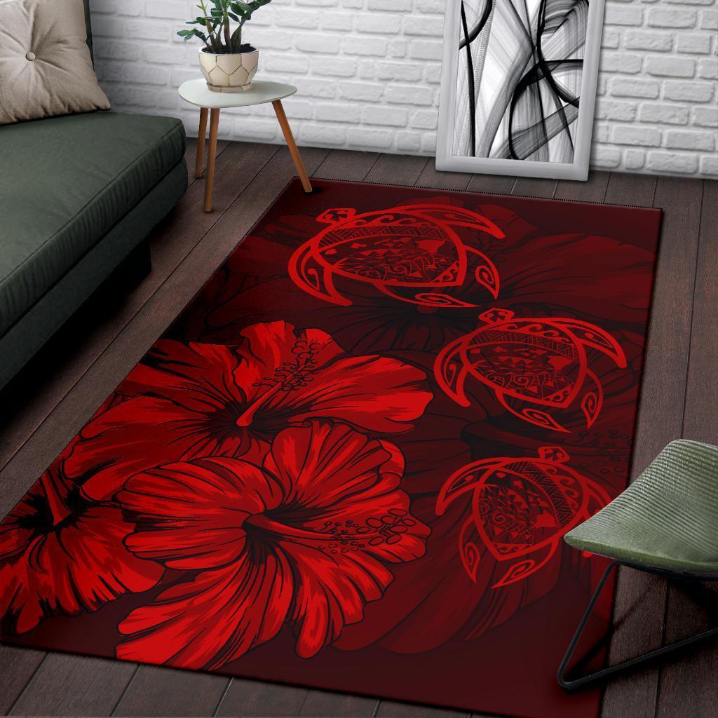 Hawaiian Map Hibiscus Flowers Vintage Polynesian Rug AH - Polynesian Pride