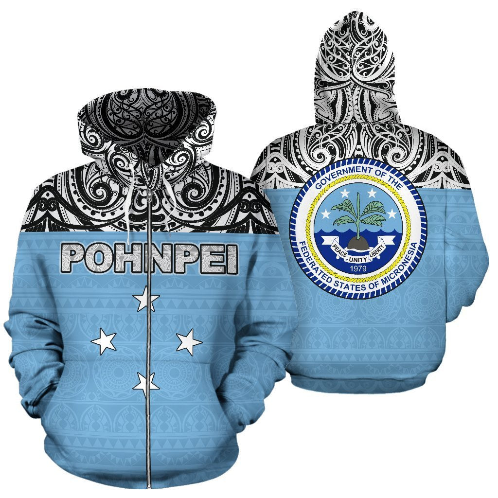 Pohnpei All Over Zip up Hoodie Polynesian Hoodie Style Unisex White - Polynesian Pride