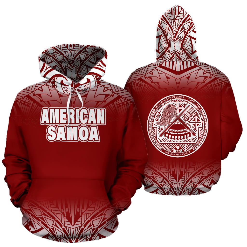 American Samoa All Over Hoodie Fog Red Unisex Red - Polynesian Pride