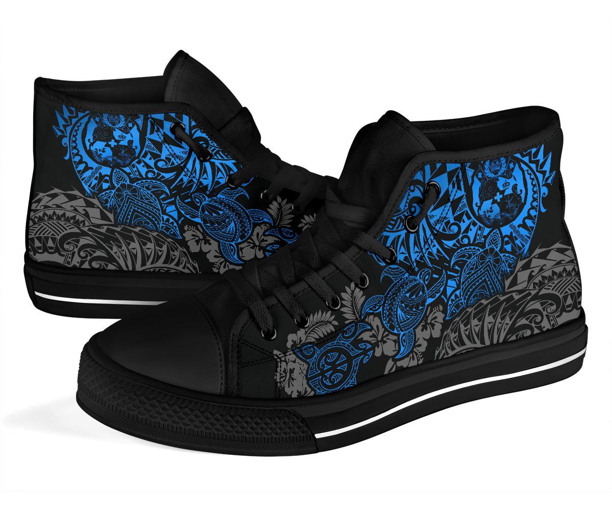 Tonga Polynesian High Top Shoes - Blue Turtle Flowing - Polynesian Pride