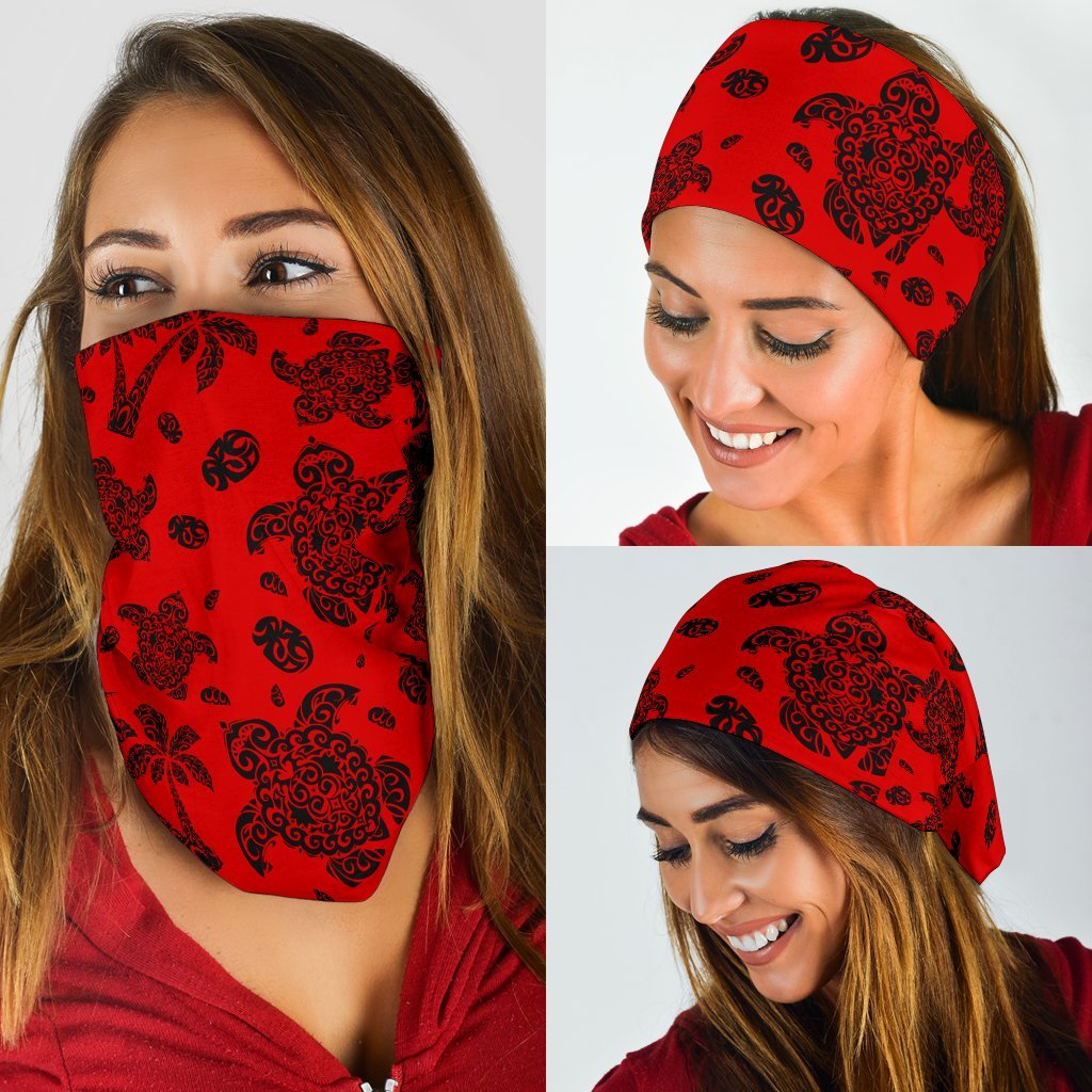 Polynesian Turtle Palm And Sea Pebbles Red Bandana 3 - Pack - Polynesian Pride