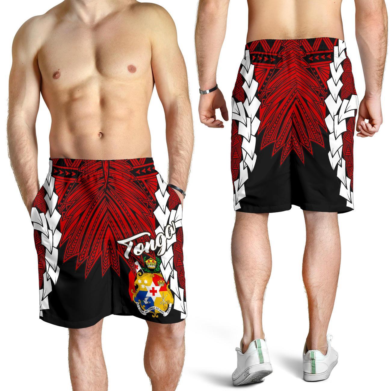 Tonga Polynesian Men's Shorts - Tribal Wave Tattoo Flag Color Red - Polynesian Pride