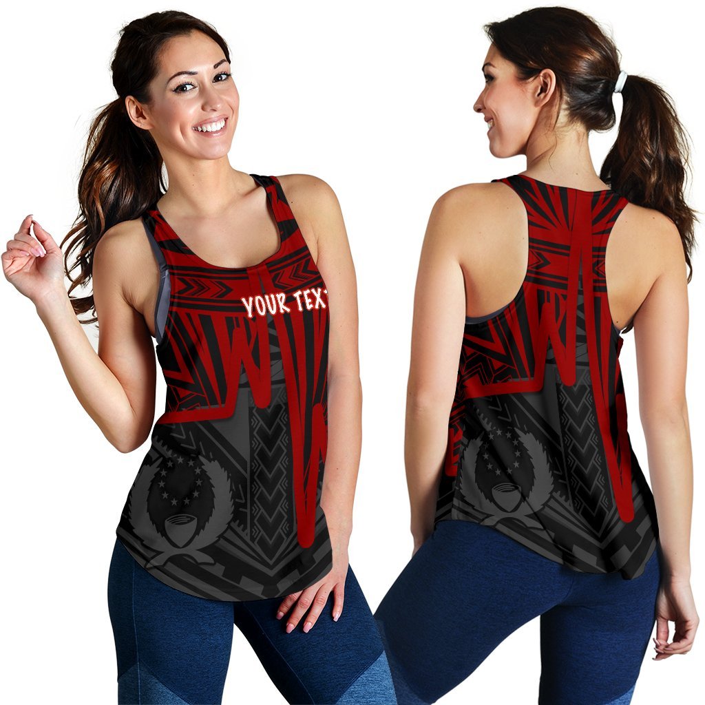 Pohnpei Personalised Women's Racerback Tank - Pohnpei Seal In Heartbeat Patterns Style (Red) - Polynesian Pride