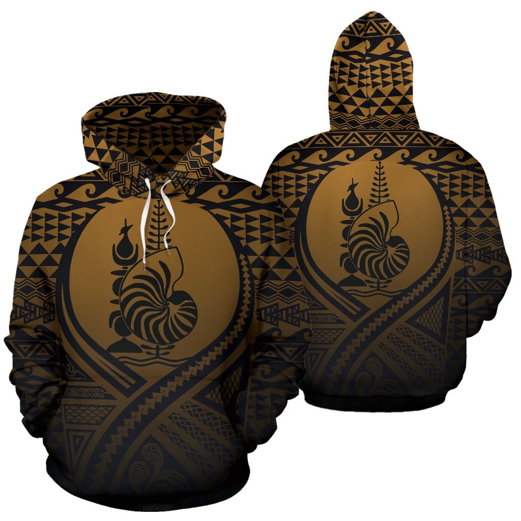 New Caledonia All Over Hoodie Lift up Gold Unisex Gold - Polynesian Pride