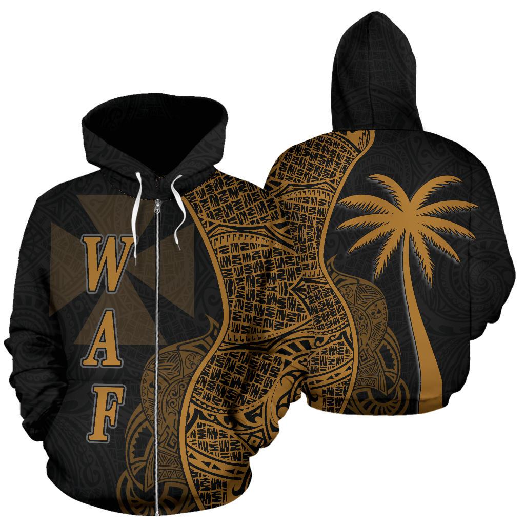 Wallis and Futuna Polynesian Zip up Hoodie Coconut Tree Gold Unisex Gold - Polynesian Pride