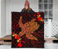 Hawaii Hibiscus Polynesian Red Big Turtle Premium Quilt - Polynesian Pride