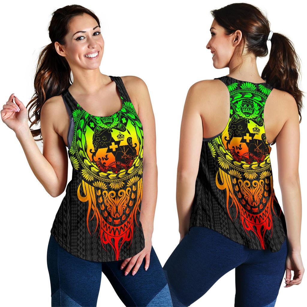 Tonga Polynesian Women's Racerback Tank - Tattoo Pattern With Seal Reggae Art - Polynesian Pride