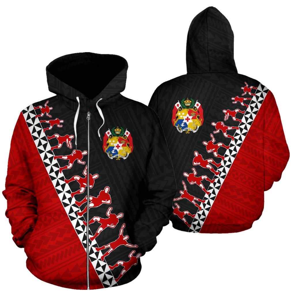 Tonga Sipi Tau Zip up Hoodie Tonga Coat of Arms Unisex Black - Polynesian Pride