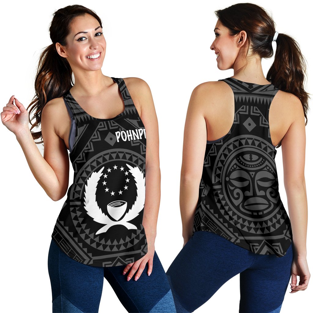 Pohnpei Women's Racerback Tank - Pohnpei Seal With Polynesian Tattoo Style ( Black) Black - Polynesian Pride