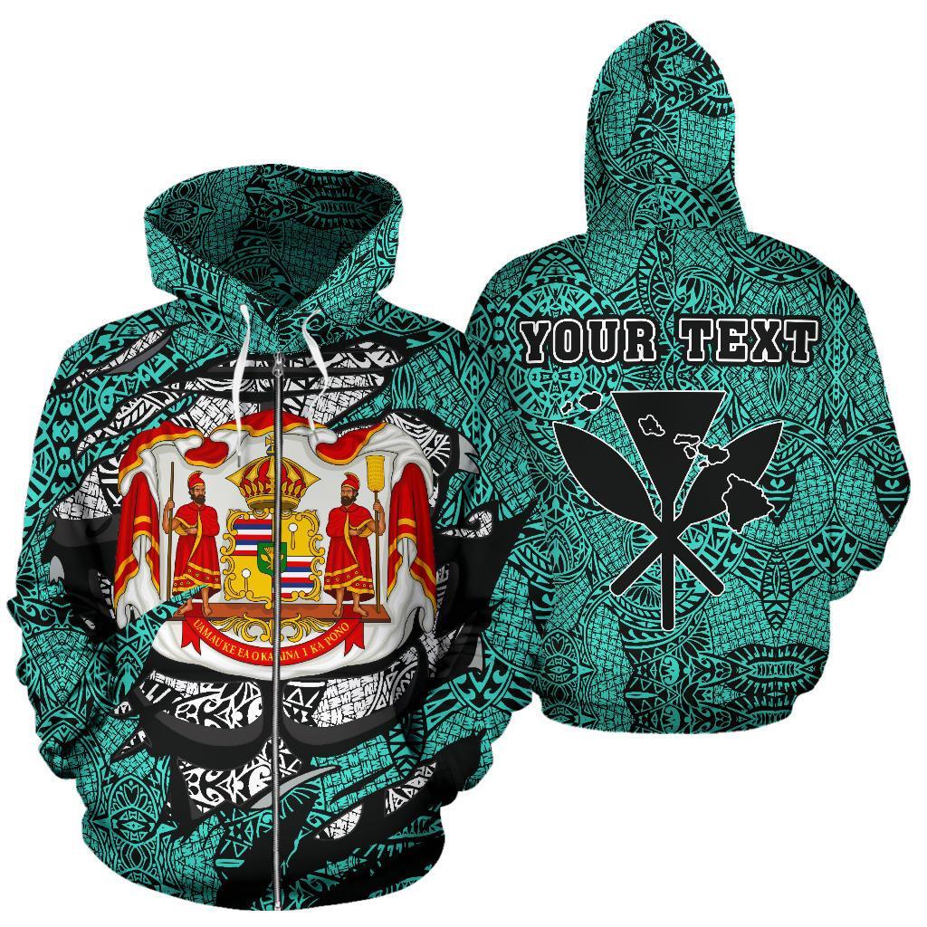 Polynesian Royal Coat of Arms Kanaka Map Hawaii Custom Zip Hoodie Turquoise Unisex Turquoise - Polynesian Pride