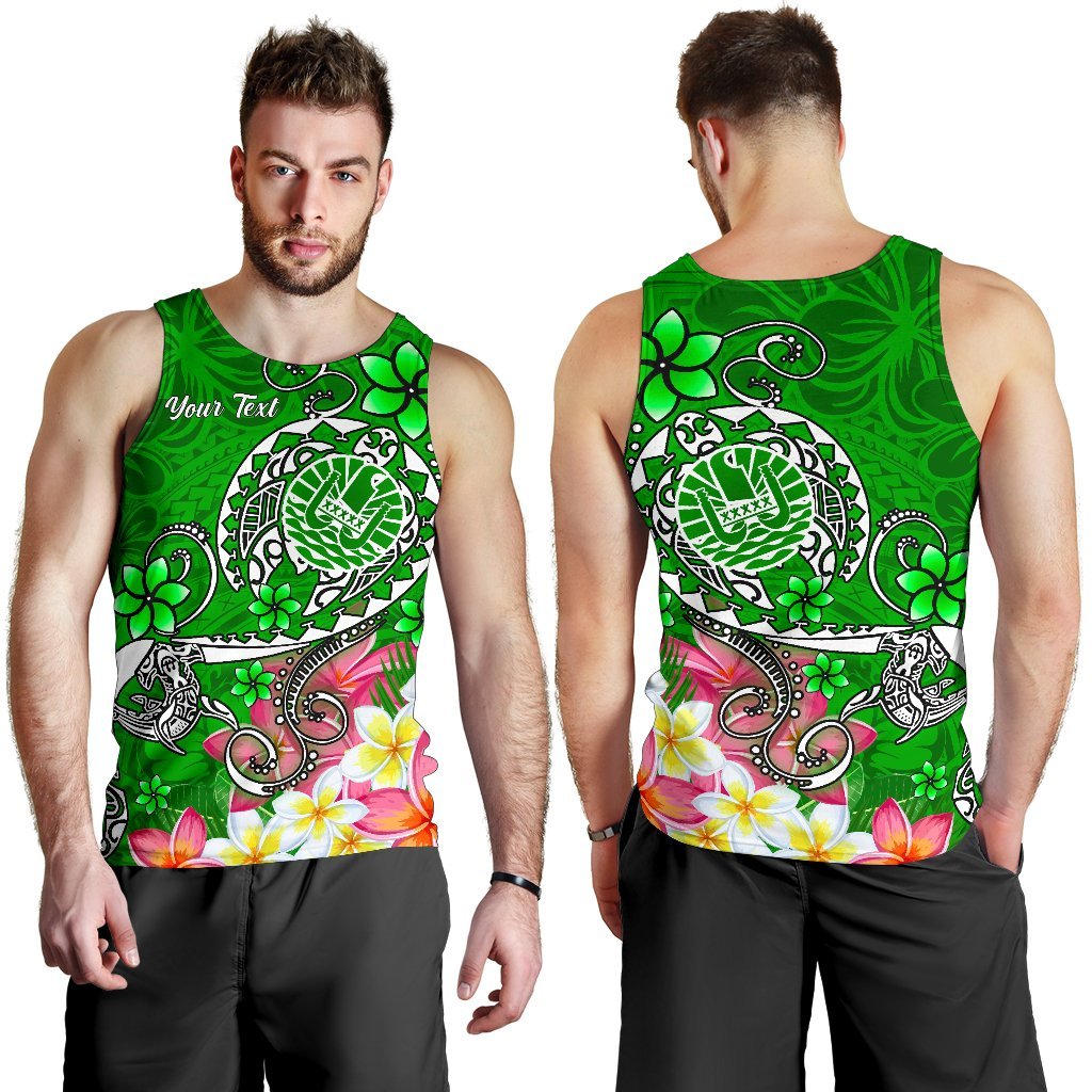 Tahiti Custom Personalised Men's Tank Top - Turtle Plumeria (Green) Green - Polynesian Pride