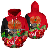 Papua New Guinea Polynesian Zip Hoodie Flag Hibiscus Unisex Red - Polynesian Pride