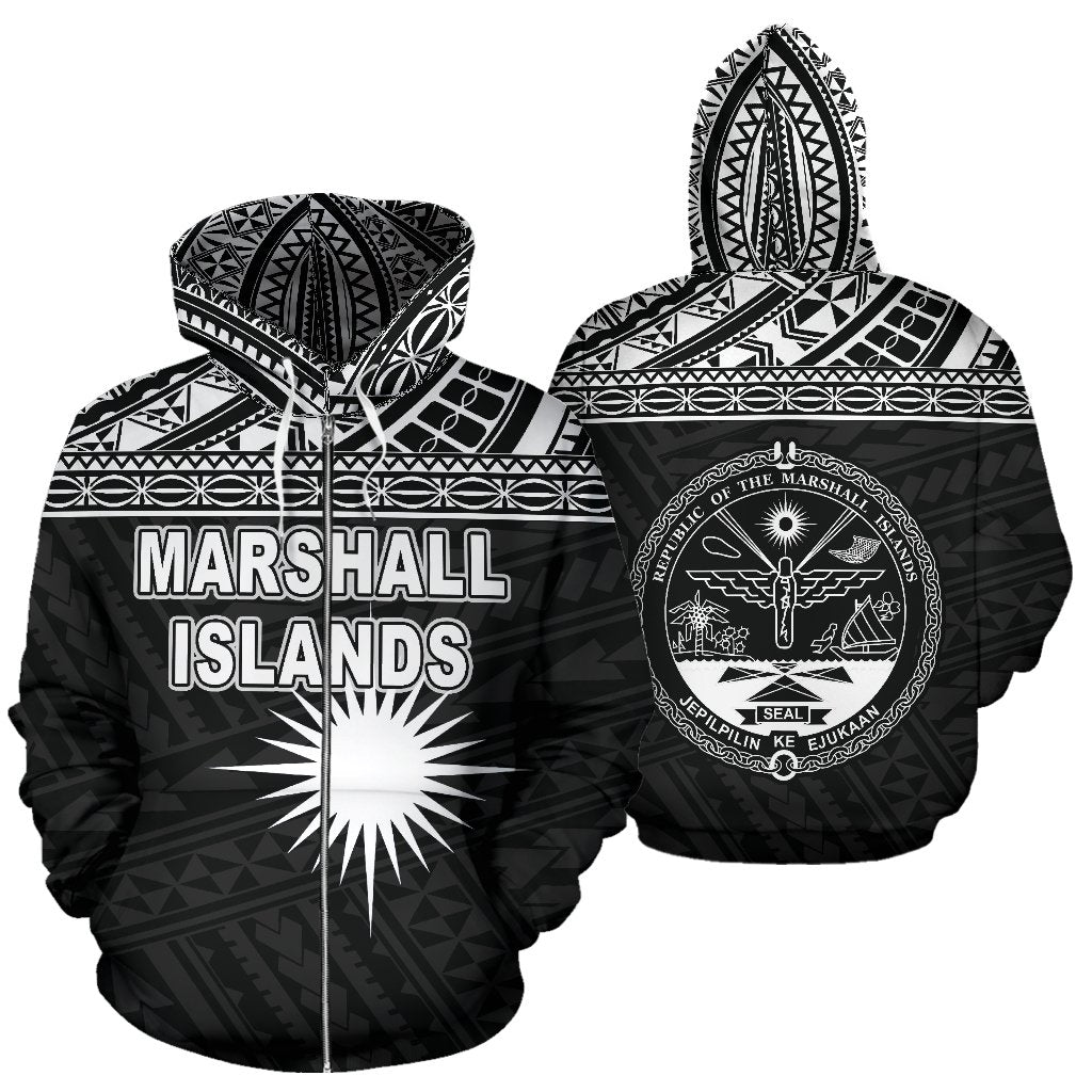 Marshall Islands Polynesian Zip up Hoodie Black Unisex Black - Polynesian Pride