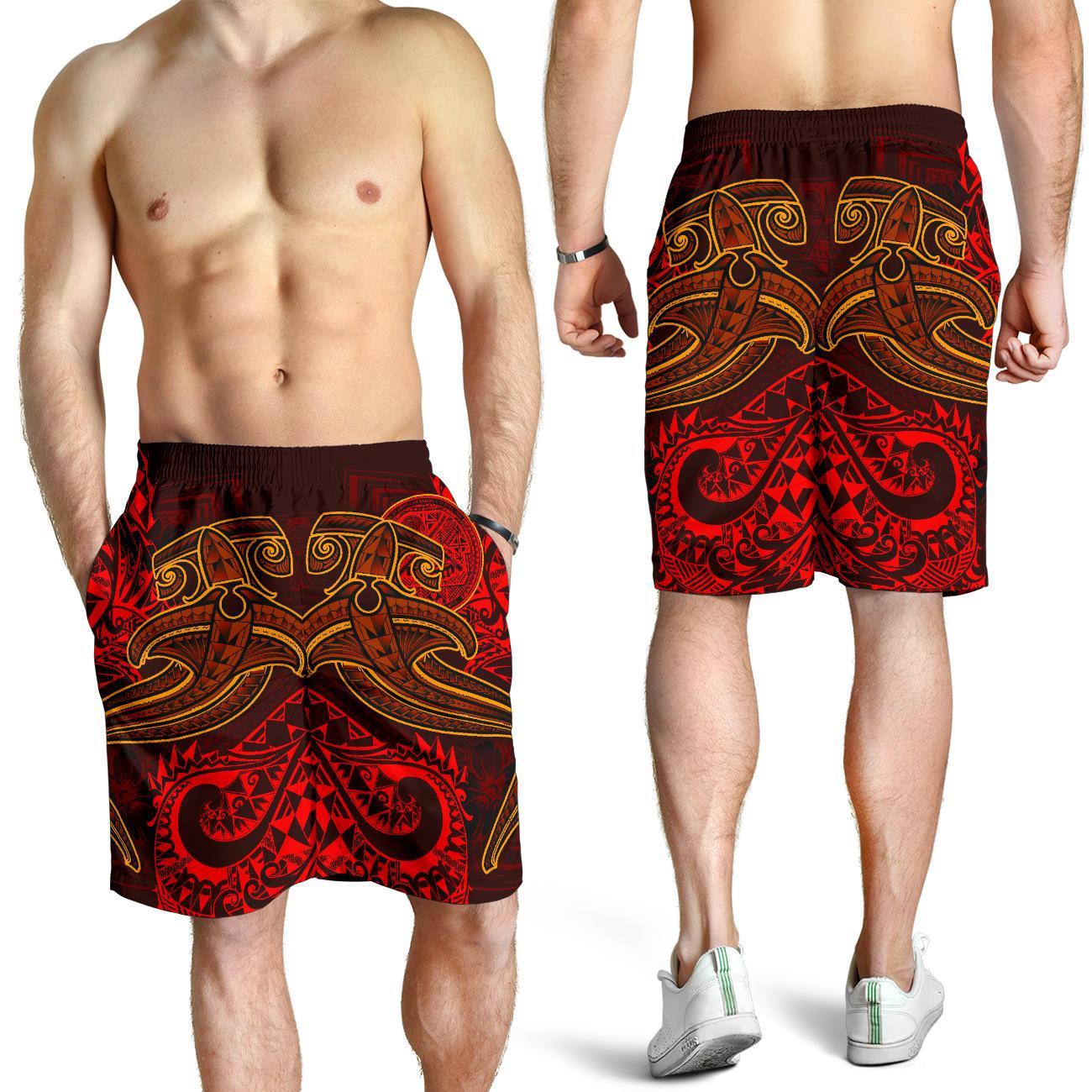 American Samoa Men's Shorts - Red Shark Polynesian Tattoo Red - Polynesian Pride