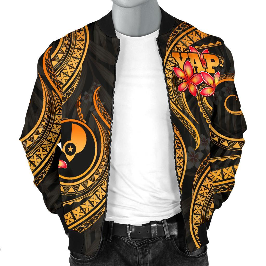 Yap Micronesian Men Bomber Jacket - Gold Plumeria - Polynesian Pride