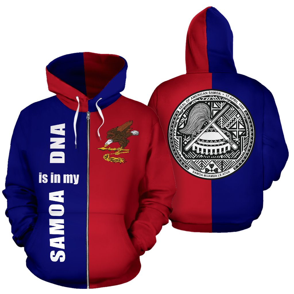 American Samoa Zip up Hoodie American Samoa Flag Seal Is In My DNA Unisex Red - Polynesian Pride