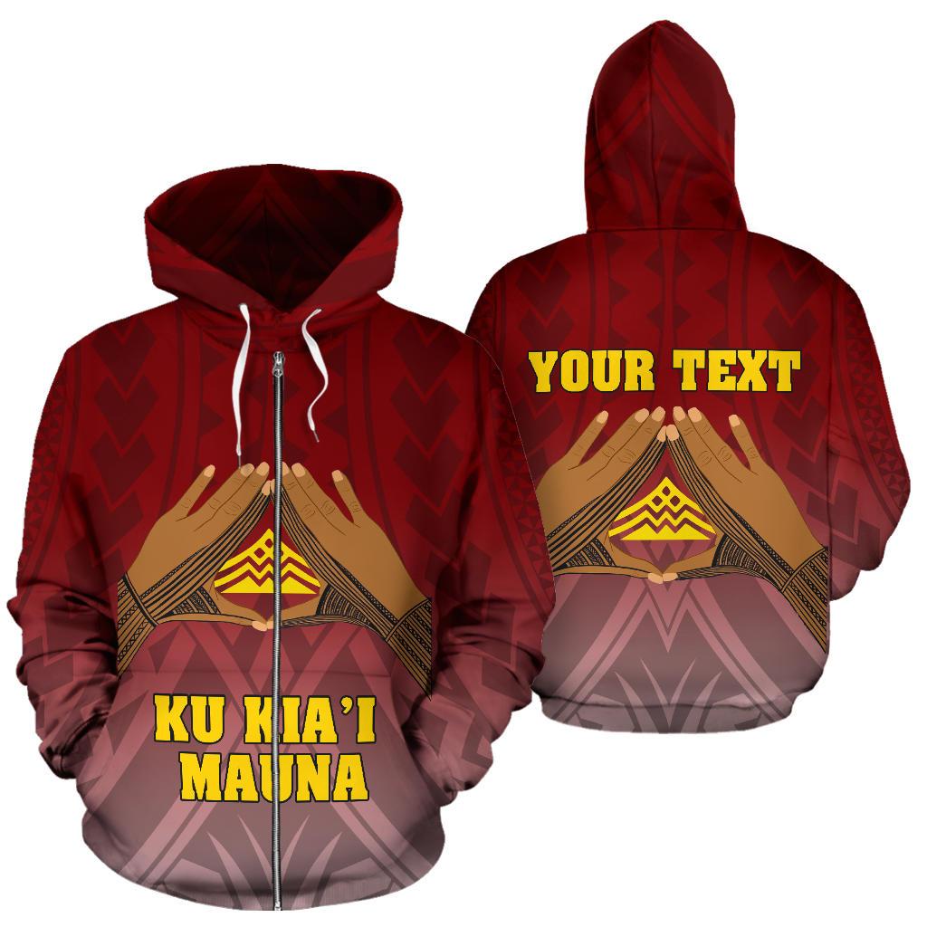 Hawaii Mauna Kea All Over Custom Zip up Hoodie Hand Sign Symbol Unisex Red - Polynesian Pride