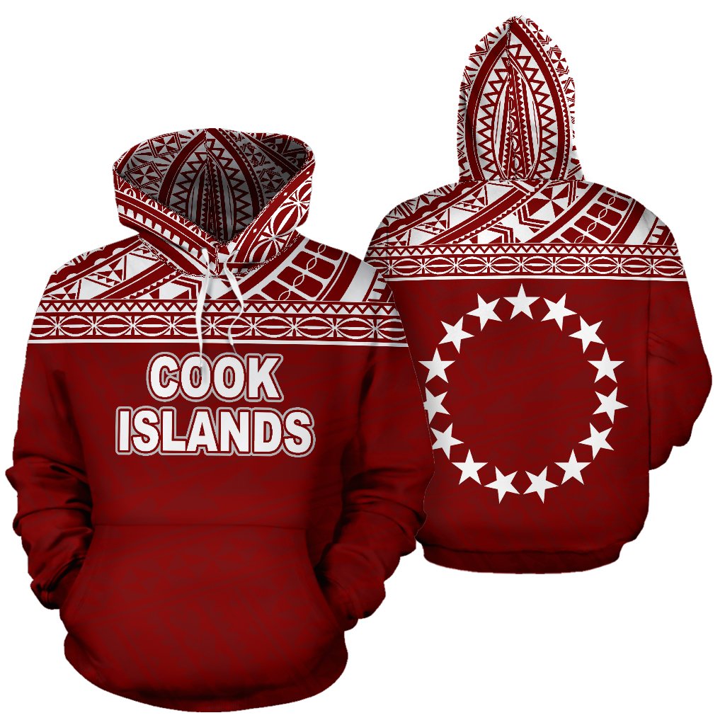 Cook Islands Polynesian Hoodie Horizontal Red Unisex Red - Polynesian Pride