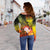 Fiji Custom Personalised Women's Off Shoulder Sweater - Humpback Whale with Tropical Flowers (Yellow) - Polynesian Pride