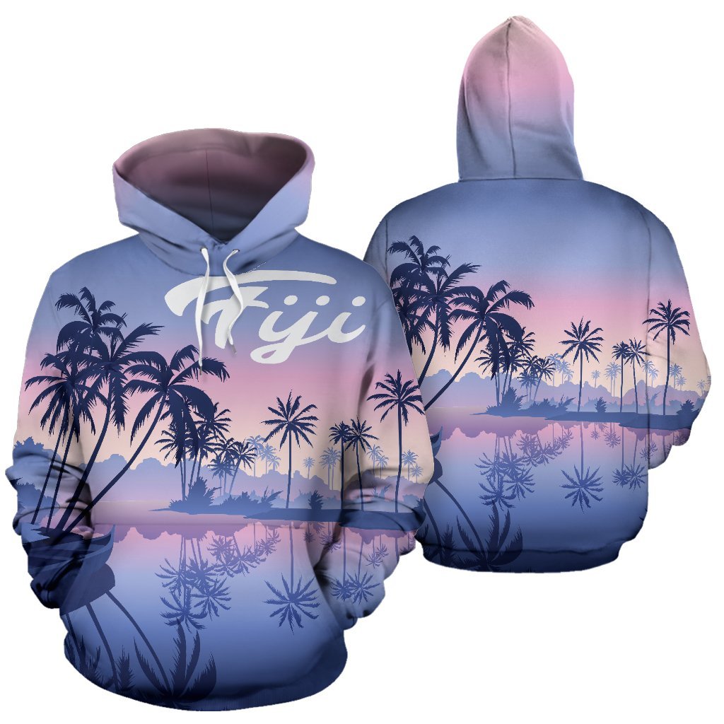 Fiji All Over Hoodie Fiji Island In Sunset Unisex Black - Polynesian Pride