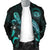 Hawaii Polynesian Men's Bomber Jacket - Turtle With Blooming Hibiscus Turquoise - Polynesian Pride