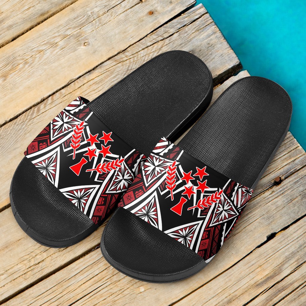 Kosrae Sandals - Tribals Flower Special Pattern Black - Polynesian Pride